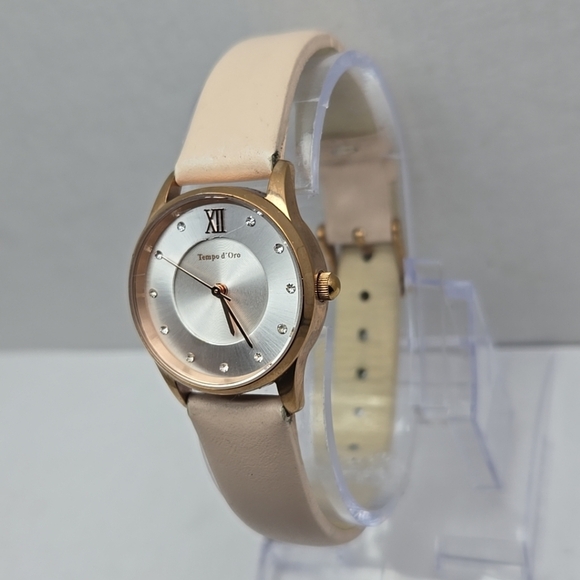 Womens TCM Twmpo d'Ore Diamond Dial Quartz Watch Pink Leather Strap New Battery - Picture 2 of 11